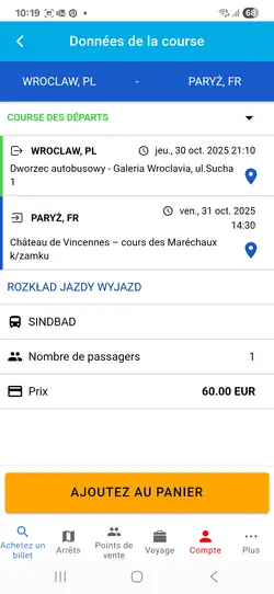 Détails du trajet et ajout au panier